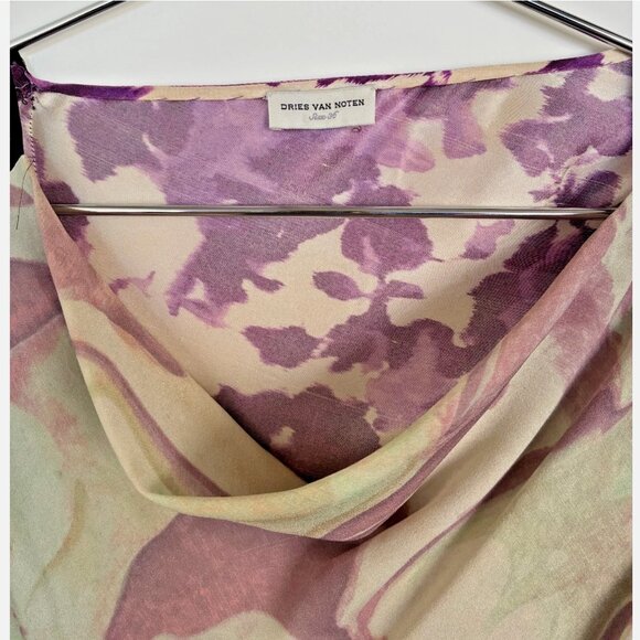 DRIES VAN NOTEN silk dress cream purple size 36 (small) - Picture 3 of 8